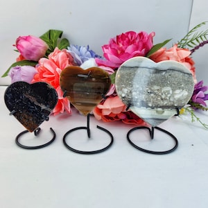 Agate Heart on Stand You Pick Gray Brown Black Stone Natural High Quality