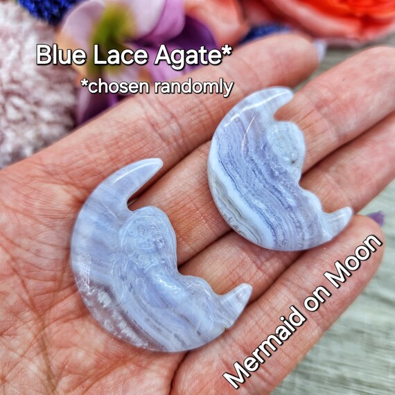 Mermaid Carvings Crystals Black Obsidian Blue Lace Agate