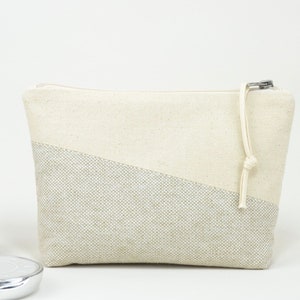 Pochette à glissière en lin et coton | Doublure en toile de coton écru | Fabriqué à la main de manière durable | Moderne et minimaliste | Maquillage neutre et trousse de toilette