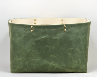 Green Waxed Canvas Storage Basket: Eco-Friendly Fabric Tote