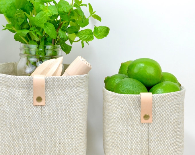 Featured listing image: Natural Linen and Cotton Basket | Unbleached Cotton Lining | Minimalist Modern | Naturally Luxurious Sustainably Handmade | Spa Nursery Home