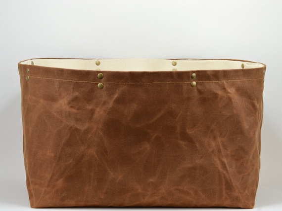 Waxed Cotton Canvas Fabric Storage Basket, Copper Minimalist