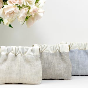 Bolsa de lino italiano / Minimalista y moderna / Pequeños artículos esenciales / Monedero de viaje / Forrado en algodón / Regalos naturales y sostenibles