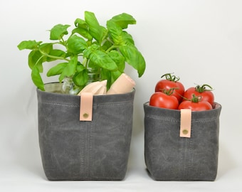 Waxed Canvas Storage Basket: Handmade Cotton Fabric Bin