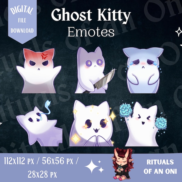 Cute Ghost Kitty Emotes, Cat Emotes for Twitch Discord or Youtube, Halloween Emotes