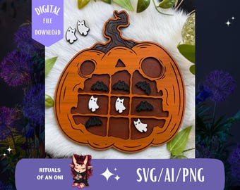 Jack o Lantern Tic Tac Toe SVG file, Pumpkin svg, Halloween PNG, Halloween SVGs, Laser Ready File, Glowforge Cut File, Halloween laser files