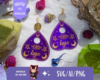 Kolczyki z planszą Ouija SVG, plik Ouija SVG, urocze kolczyki, plik gotowy do obróbki laserowej, Glowforge SVG, Witchy SVG, Whimsical SVG, plik Goth SVG