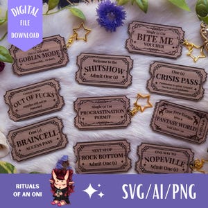 Funny Ticket SVG Bundle, laser ready svg, Glowforge laser file, Keychain SVG, Funny svg, Laser cut file, Digital File, Sarcastic svg