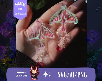 Dangly Luna Moth Ohrringe SVG-Datei, Laser bereit SVG, Luna Moth SVG, Witchy SVG, Glowforge Laser-Datei, Laser geschnitten Ohrringe, wunderliche SVG