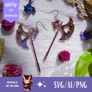 Pendientes de hacha de batalla SVG, archivo cortado con láser, archivos cortados con Glowforge, SVG de fantasía, pendientes bonitos, archivo láser SVG de arma, descarga digital SVG