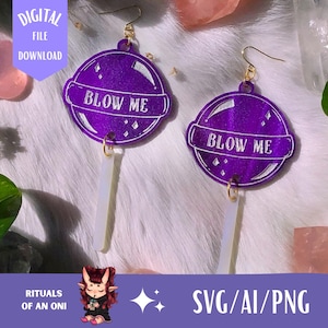 Blow Me lolly oorbellen SVG, laser klaar SVG-bestand, oorbellen svg, dangly Earring lasergesneden bestand voor Glowforge, grappige SVG, lolly svg-bestand