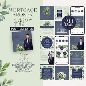 Postagens de mídia social para corretores de hipotecas, modelo Canva de mídia social do Instagram, dicas para agentes de empréstimo, marketing empresarial, Sage Green, Marinha, SP1