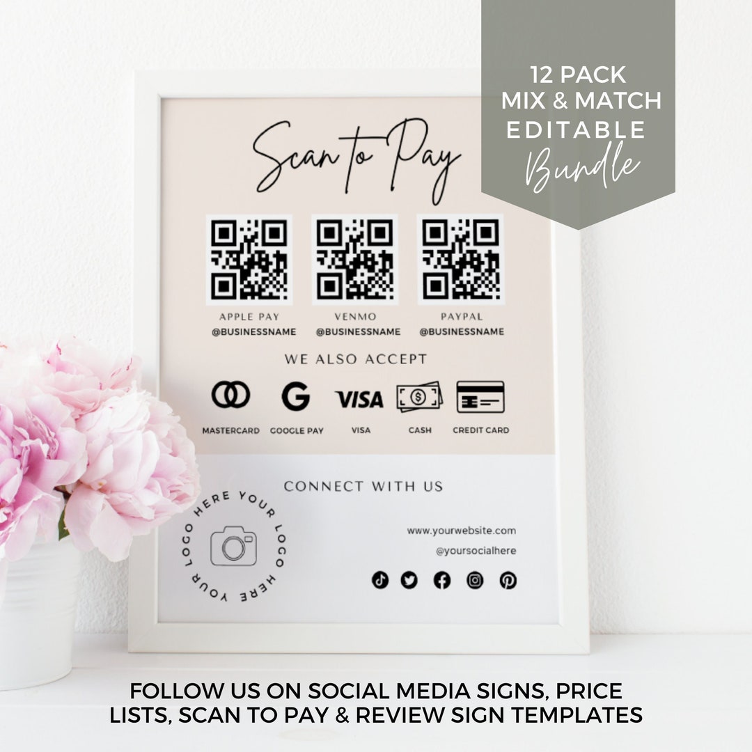 Cash App for Business Sign Editable, Scan to Pay Sign, Social Media ...