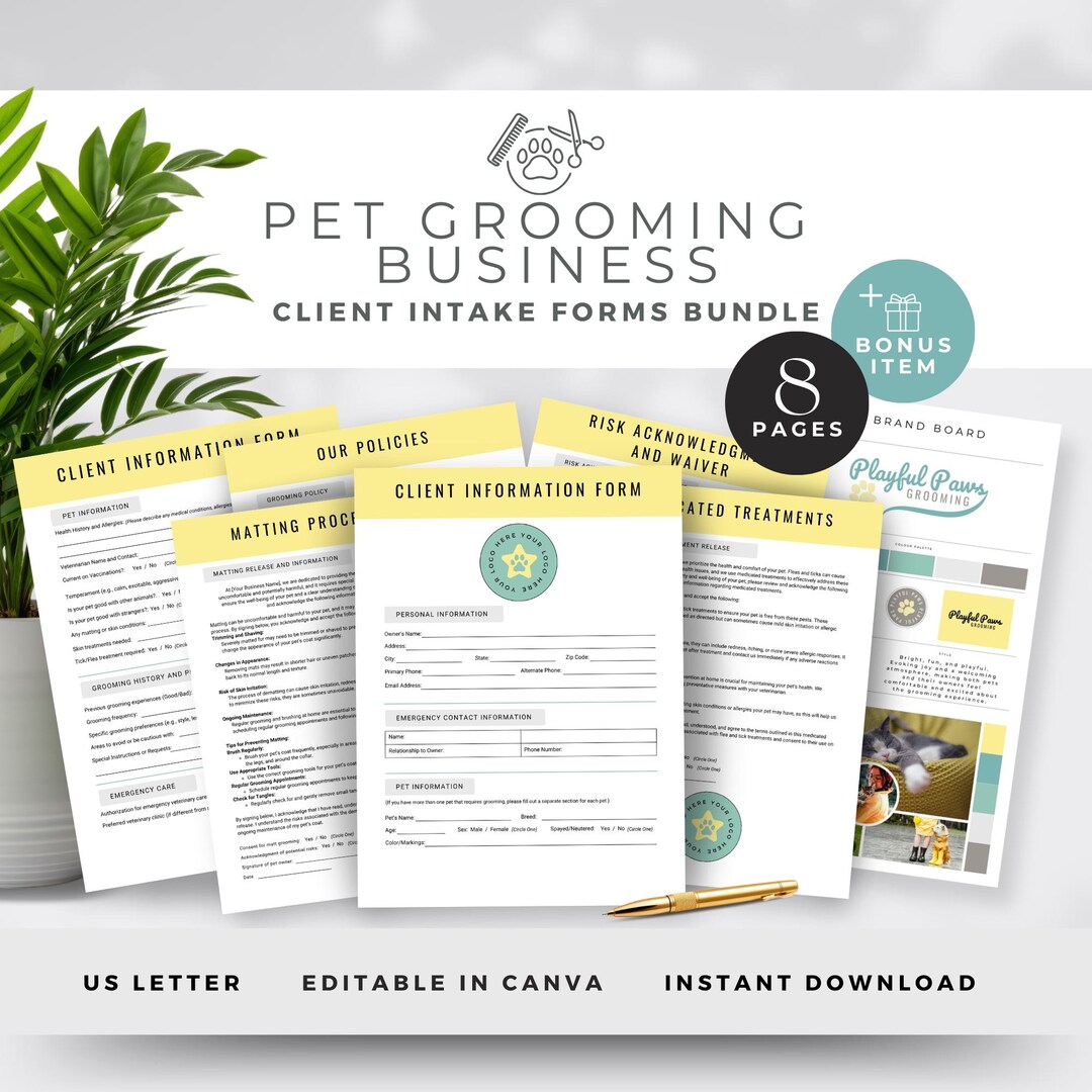 Pet Grooming Release Forms, Salon Client Intake Form, Consent and ...