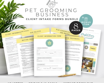 Pet Grooming Release Forms, Salon Client Intake Form, Consent and Release Contract, Dog Cat Groomer Policy Templates, Business, Yellow, PG5