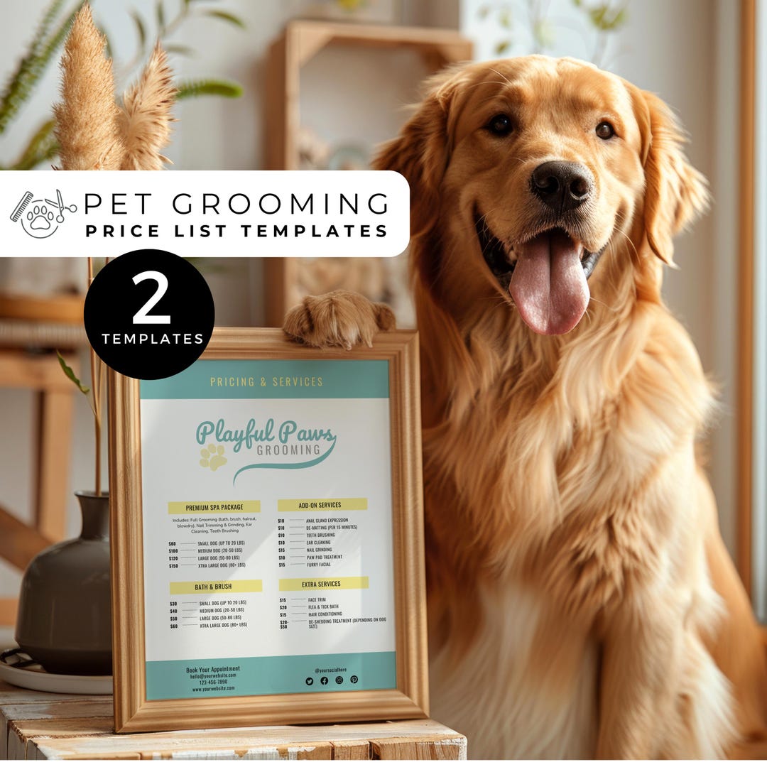 Dog Grooming Price List, Editable Pet Salon Sign, Salon Menu, Groomer ... - Exhibit Dog Grooming Prices Near Me