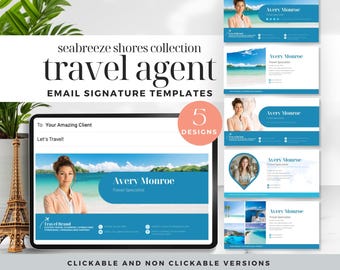 Travel Agent Email Signature, Clickable Social Media Icons Website Links, Editable Info, Professional Branding Tools, Gmail, Outlook, TB6