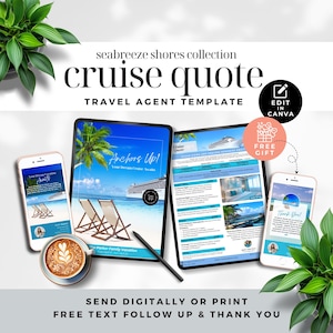 Offertesjabloon reisbureaucruise, aanpasbaar digitaal vakantievoorstel klikbare link, vervolgtekst en bedankkaartje, afdrukbaar, TB6