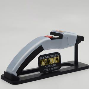 Type 2 Phaser Prop Replica | 3D Printed First Contact Era Boomerang Phaser with Stand | TNG Movie Cosplay | Trekkie Gift Display