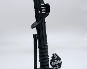 3D Printed Darksaber Hilt Replica with Display Stand | Mandalorian Sword Prop | Fan-Made Cosplay & Collectible | Made in USA