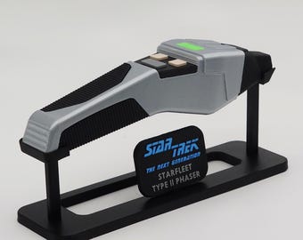 Réplica do Phaser Tipo 2 Cobrahead | Phaser de mão TNG impresso em 3D com suporte | Exibição para cosplay do Capitão Picard | Presente para fã de Star Trek