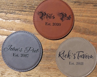 Custom Coasters, Bar Coasters, Leather Coaster Set, Bar Accessory, Gifts