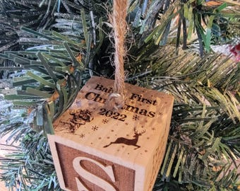 Baby Block, personalized Baby's First Christmas Ornament: Maple Baby Block