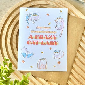 Crazy Cat Lady | Leuke kattenkaart, wenskaart, feestkaarten, mijlpaalkaart, wenskaart, katten Print illustratie, kattenillustratie