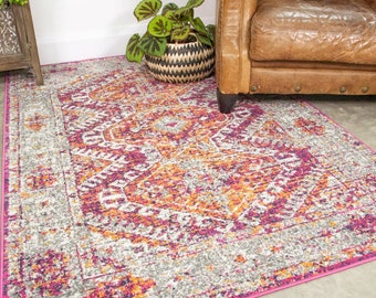 Alfombra Oriental tradicional gris rosa, alfombra desgastada fucsia para sala de estar, cocina, comedor, alfombras geométricas suaves para dormitorio