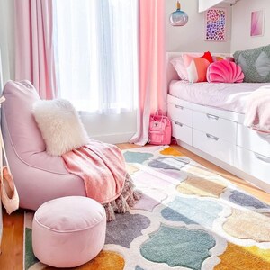 Fun Pastel Multicolour Trellis Rug 3D Carved Super Soft Kids Bedroom ...