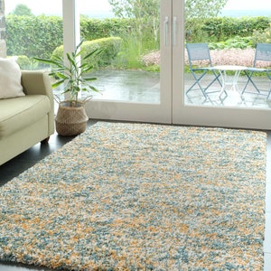 Alfombra de área peluda moteada de color amarillo verde azulado, alfombra suave y profunda para sala de estar y dormitorio, alfombras largas para pasillo