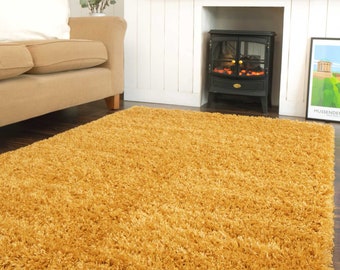 Yellow Ochre Super Soft Shaggy Rug Warm Living Area Bedroom Mat Hallway Runner Rug