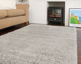 Alfombra peluda súper suave de color gris plateado, alfombra de pelo profundo para sala de estar, dormitorio, pasillo, mesita de noche