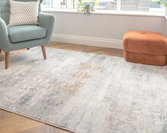 Soft Grey Distressed Abstract Area Rug Gold Living Room Bedroom Mat Long Hallway Runner Rugs