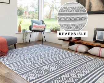 Tapis en coton à motif aztèque gris, coton recyclé durable, pliable, géométrique, à franges, pour salon, chambre à coucher, salle à manger, couloir