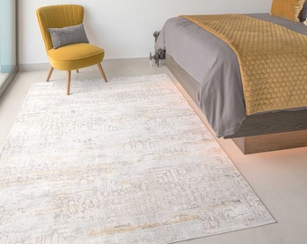 Beige Gold Distressed Bereich Teppich Strukturierte Motiv Viskose Wohnzimmer Schlafzimmer Matte Flur Läufer Teppiche