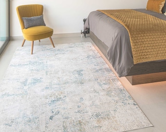 Beige Blau Distressed Area Teppich Große Strukturierte Abstrakte Wohnzimmer Schlafzimmer Matte Flur Läufer