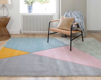 Multicolour Pastel Abstract Rug Large 3D Carved Living Room Mat Fun Geometric Girls Bedroom Rugs Long Hallway Runner