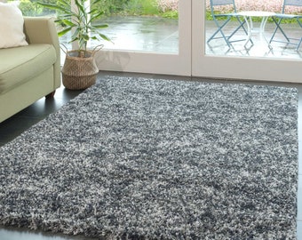 Grey Silver Mottled Shaggy Area Rug Soft Deep Pile Living Room Bedroom Mat Long Hallway Runner Rugs