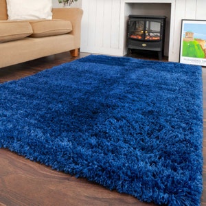 Navy Blue Super Soft Shaggy Rug Warm Living Area Bedroom Mat Hallway Runner Rug