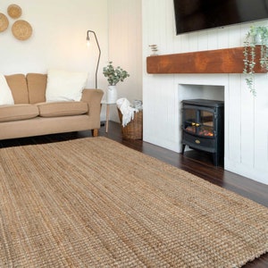 Chunky Natural Boucle Jute Rustic Boho Sisal Living Area Rug Kitchen Bedroom Dining Area Hard Wearing Durable Runner Rug