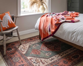 Salie Terracotta Traditionele Perzische Stijl Tapijt Antislip Machinewasbaar Slaapkamer Woonkamer Mat