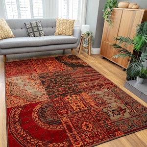 Warm Red Brown Patchwork Rug Soft Value Floral Living Room Bedroom Area Rugs Hallway Runner