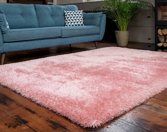 Super Soft Pink Shaggy Rug Thick Deep Pile Blush Living Room Bedroom Rugs