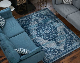 Marineblauer beunruhigter orientalischer Bereich-Teppich traditioneller begrenzter Wohnzimmer Schlafzimmer Matte Küche Speisebereich Läufer-Teppich