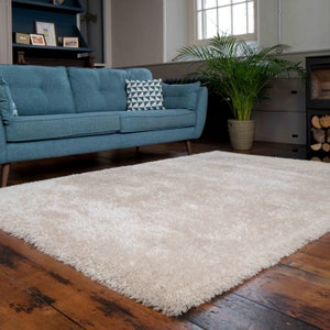 Super Soft Beige Shaggy Rug Thick Deep Pile Bedroom Living Room Rugs