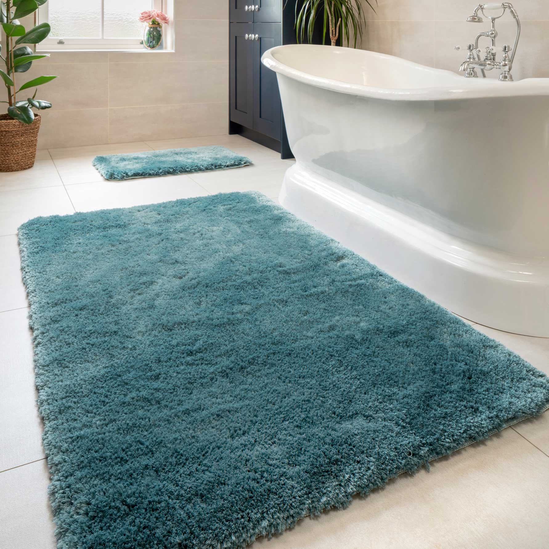 Teal Blue Washable Shaggy Rug Super Soft Thick Non Slip Rubber Etsy