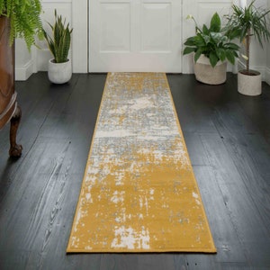 Ochre Yellow Grey Distressed Abstract Area Rug Soft Value Bedroom Living Room Mats Long Hallway Runner Rugs zdjęcie 4