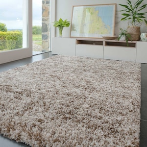 Muttled Rug Natural Brown Mottled Shaggy Area Rug Soft Deep Pile Cream Beige Living ...