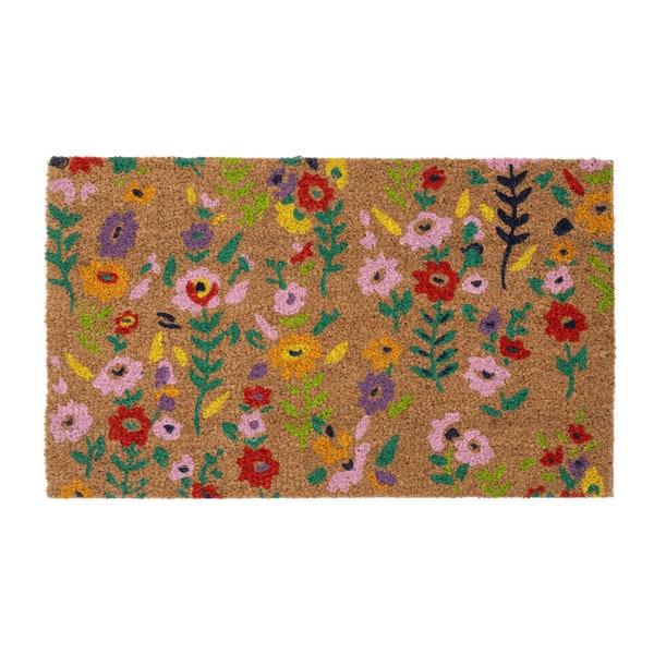 Purple Floral Print Door Mat main image 1